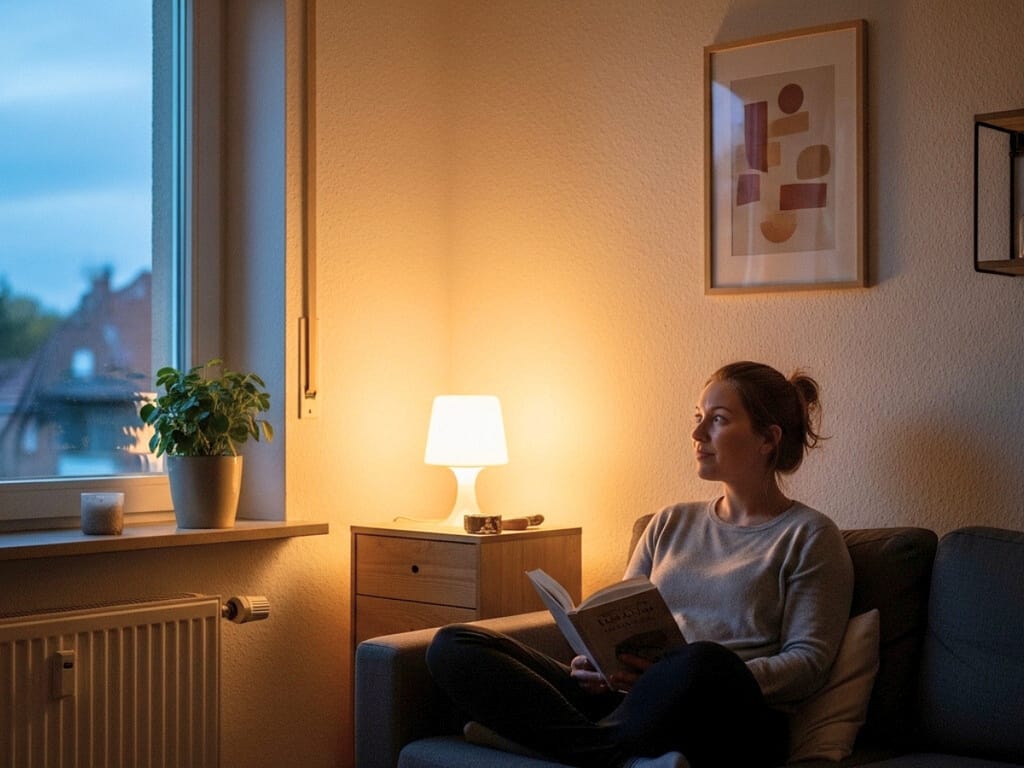 Ruhige Abendstimmung in einem Schlafzimmer ohne Smartphone-Nutzung