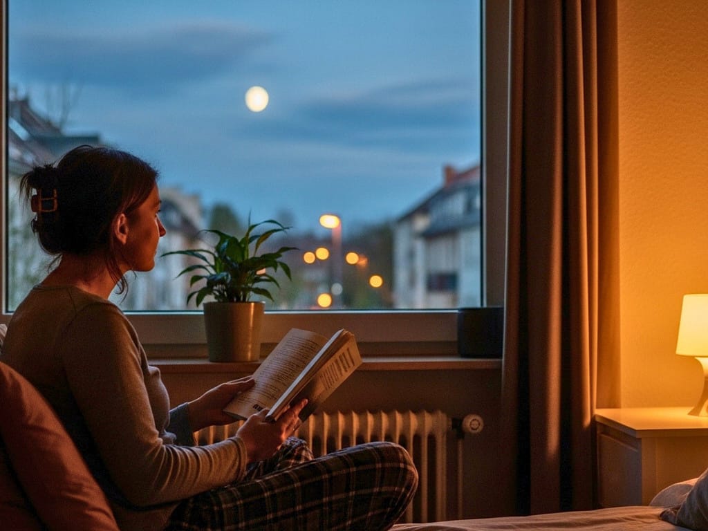 Ruhige Abendstimmung in einem Schlafzimmer ohne Smartphone-Nutzung