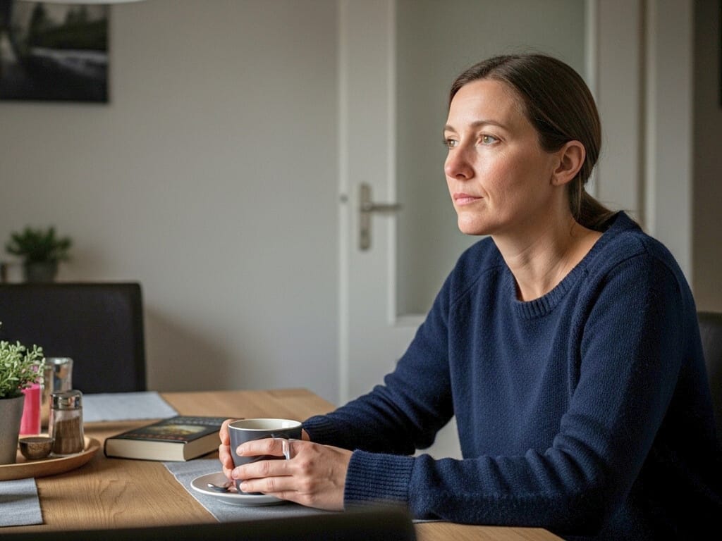 Frau sitzt auf einem Sofa und nutzt ruhig ihr Smartphone am Abend.